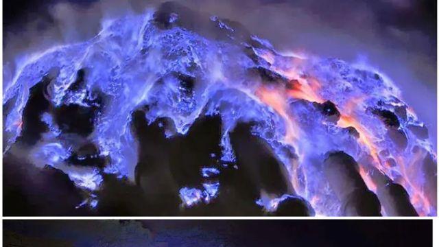 푸른 용암이 흘러나오는 인도네시아 화산