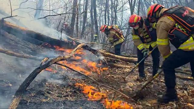 꺼지지 않는 경주 문무대왕면 산불, 송전탑이 원인?