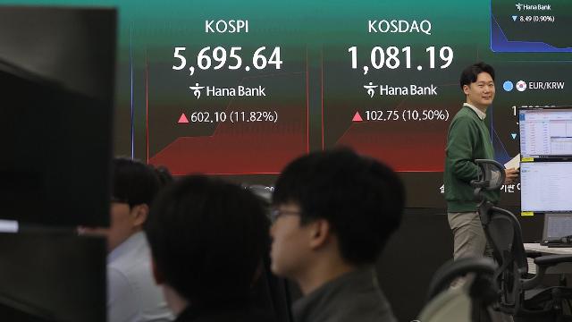코스피, 11%대 폭등해 5,680대 회복…코스닥도 급등(종합)