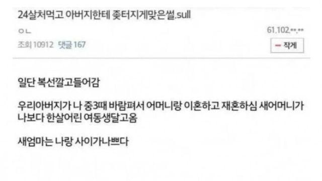 24살인데 아버지한테 맞은 썰