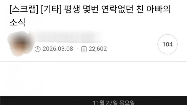 평생 몇번 연락 없던 친 아빠의 소식