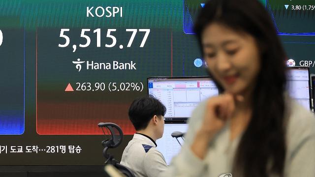 코스피, 종전 기대감에 5%대 급등 5,500선…매수 사이드카 발동(종합)