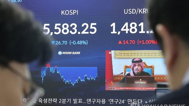 코스피, 유가반등에 0.5% 내려 5,580대 마감…코스닥은 상승전환(종합)
