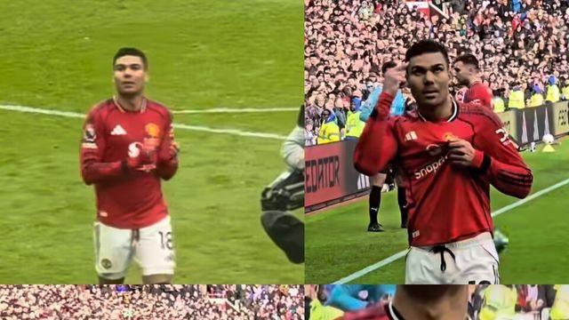 “일 년 더!” 맨유 팬들 외침에 엠블럼 터치로 화답…카세미루 향한 올드 트래포드 함성