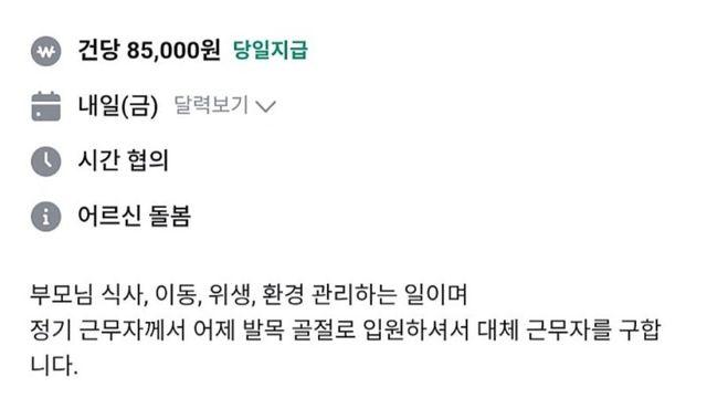 당근에 올라온 15시간 85,000원 알바