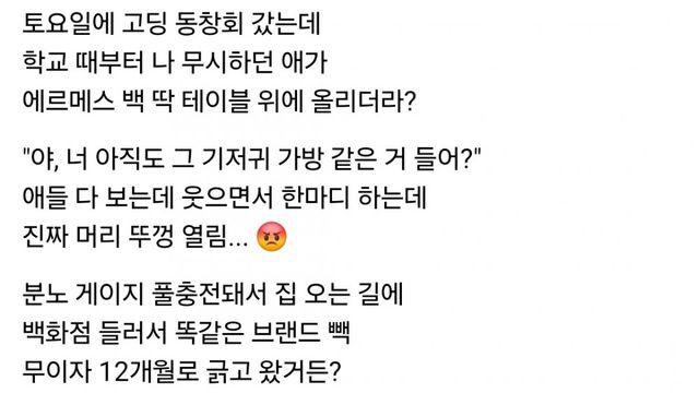 내 가방 기저귀 가방 같다고 비웃은 고등학교 동창