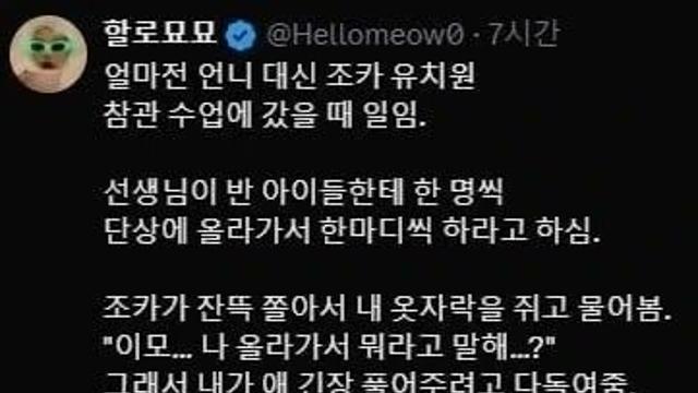 조카 유치원 참관 수업에서 터진 폭소 유발 잔혹사