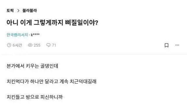 치킨 안 줘서 삐진 강아지