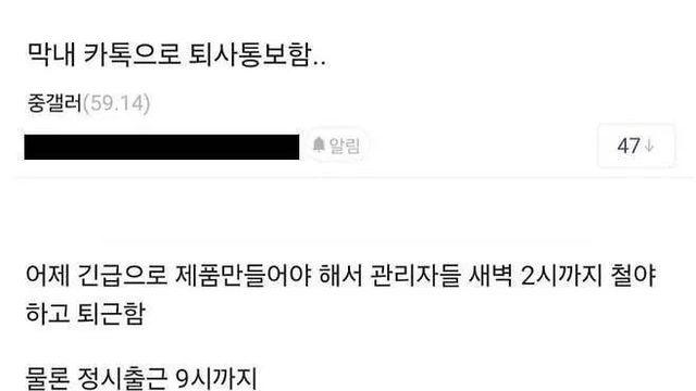 카톡으로 퇴사통보한 막내