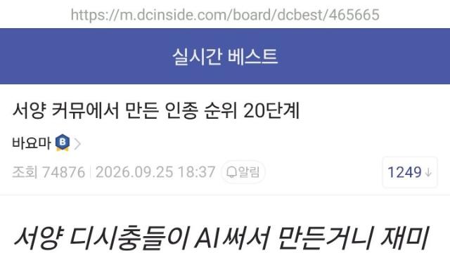 서양 커뮤에서 만든 인종 순위 20단계