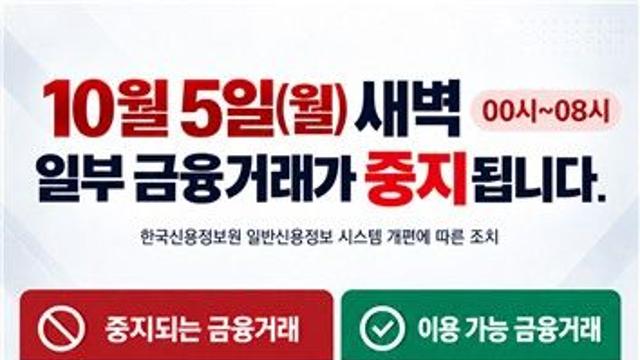 5일 새벽 대출·카드론 등 일부 금융서비스 중단…