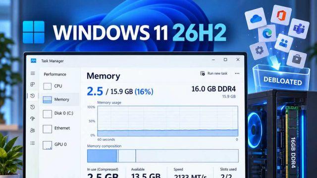 윈도우 11 26H2 최소화로 메모리 사용률 16% 절감 … 16GB 시스템서 2.5GB만 사용