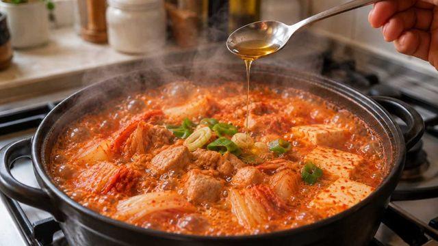[위키꿀팁] 김치찌개 끓일 때 마지막에 이것' 한 스푼 넣어 보세요...숟가락질이 멈추지 않습니다