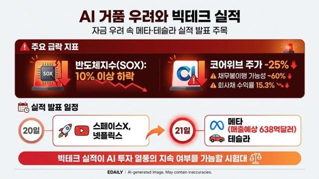 AI 거품 우려에 반도체주 폭락…메타·테슬라 실적에 쏠린 눈