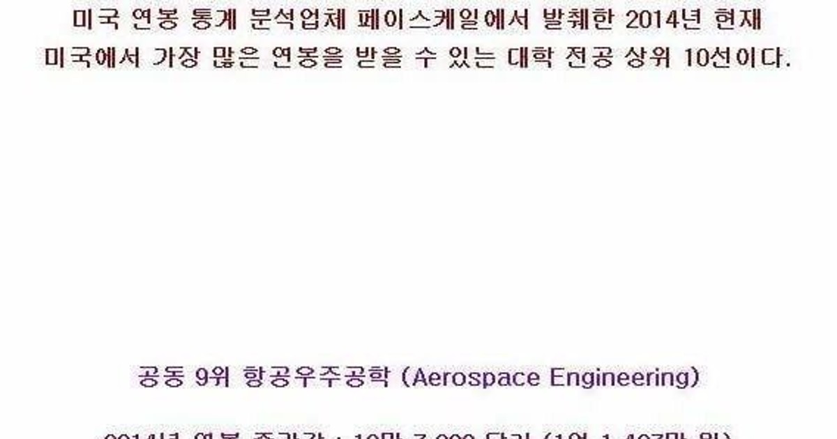 미국에서 가장 많은 연봉받는 대학전공 top10