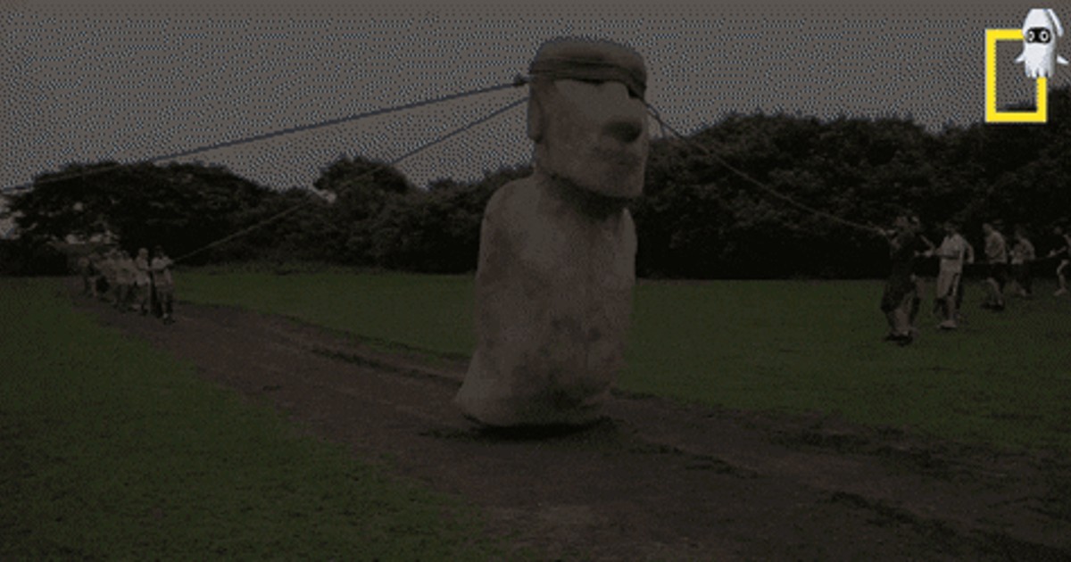 걸어가는 모아이석상…